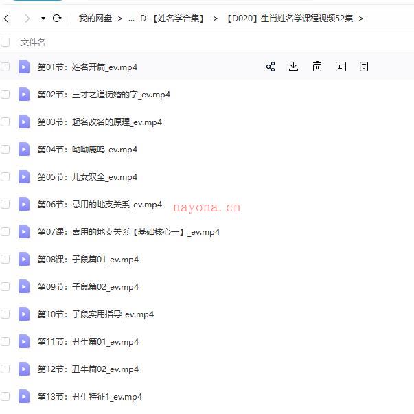 生肖姓名学课程视频52集百度网盘资源