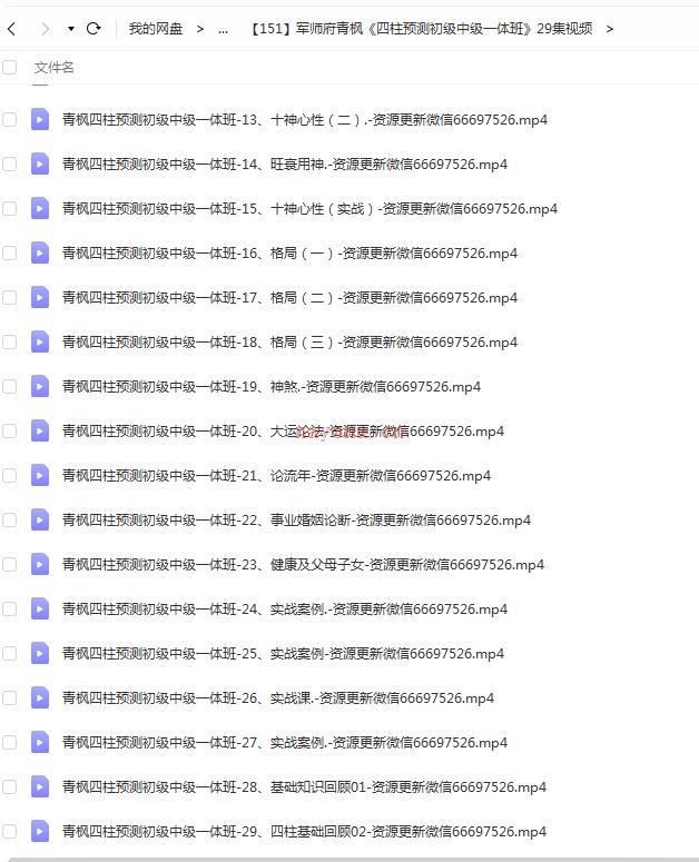 军师府青枫《四柱预测初级中级一体班》29集视频百度网盘资源