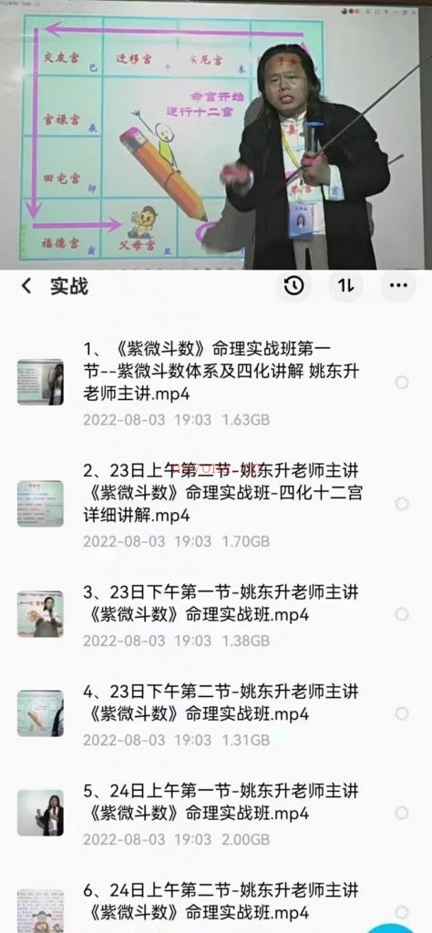 姚东升老师《紫薇斗数》中级班+实战班班面授课程视频24集百度网盘资源