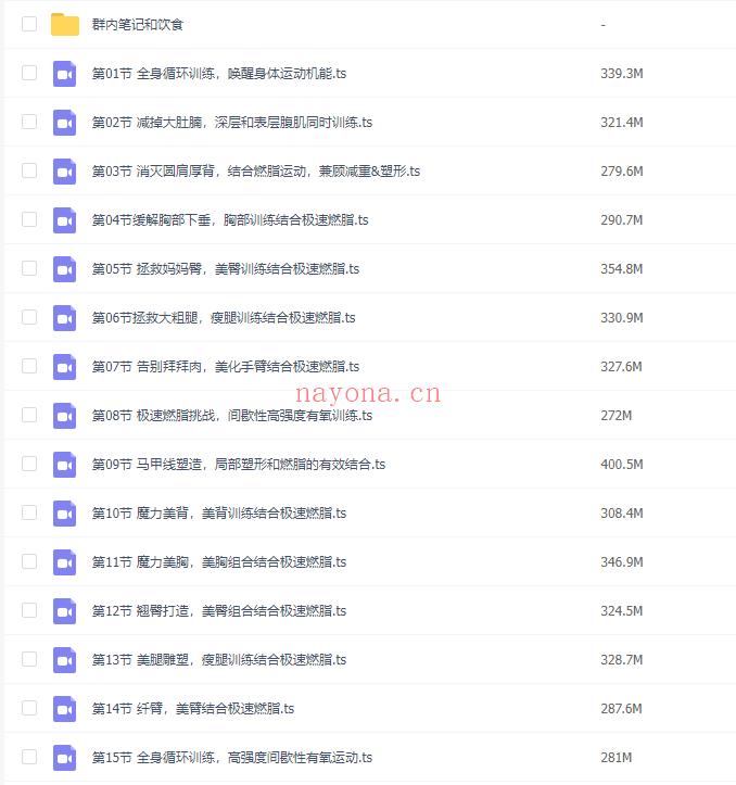 【瑜伽健身上新】【042 15天全身极速燃脂蜕变营】 百度网盘资源