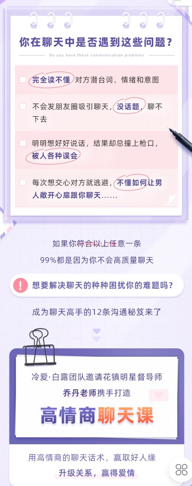 S2031【高情商聊天高阶课】破除嘴笨、尬聊、没话说的12大技巧，撩动男人心让他爱上跟你聊【陈乔丹】百度网盘资源