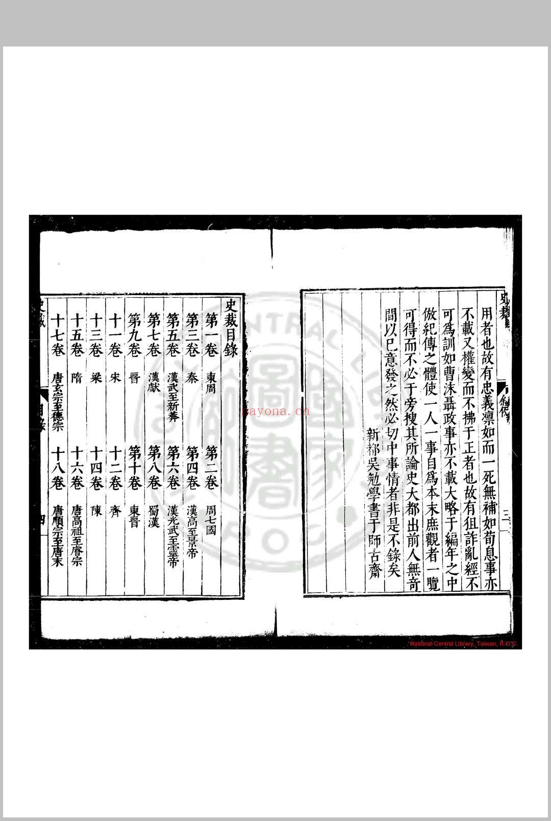 史裁 (明)吴士奇撰 明万历三十年(1602)新都吴勉学师古斋刊本