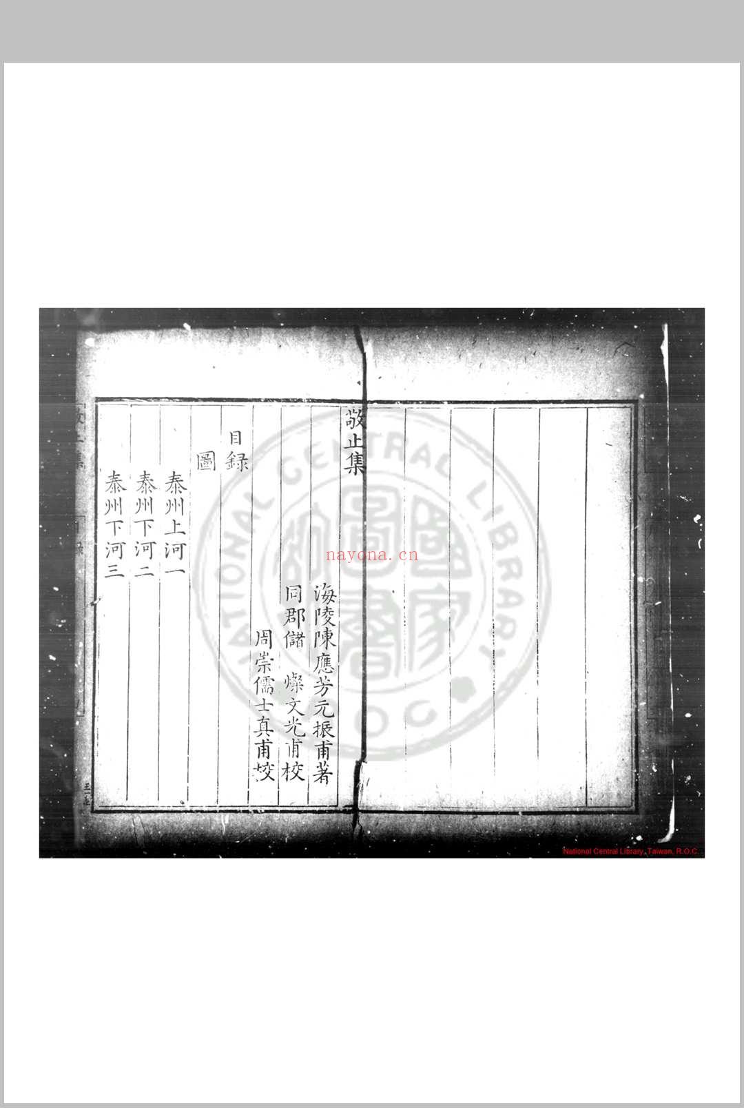 敬止集 (明)陈应芳撰 明万历丙申(二十四年, 1596)维扬陈氏原刊本