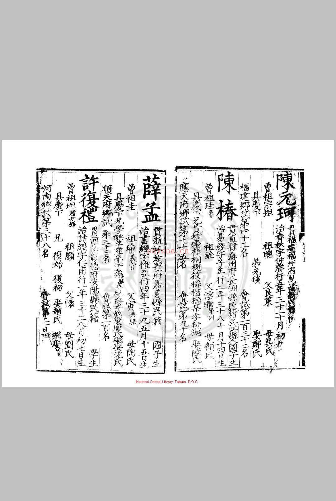 嘉靖十四年进士登科录 (明)夏言编 明嘉靖间(1522-1566)刊本 (嘉靖四十一年进士)