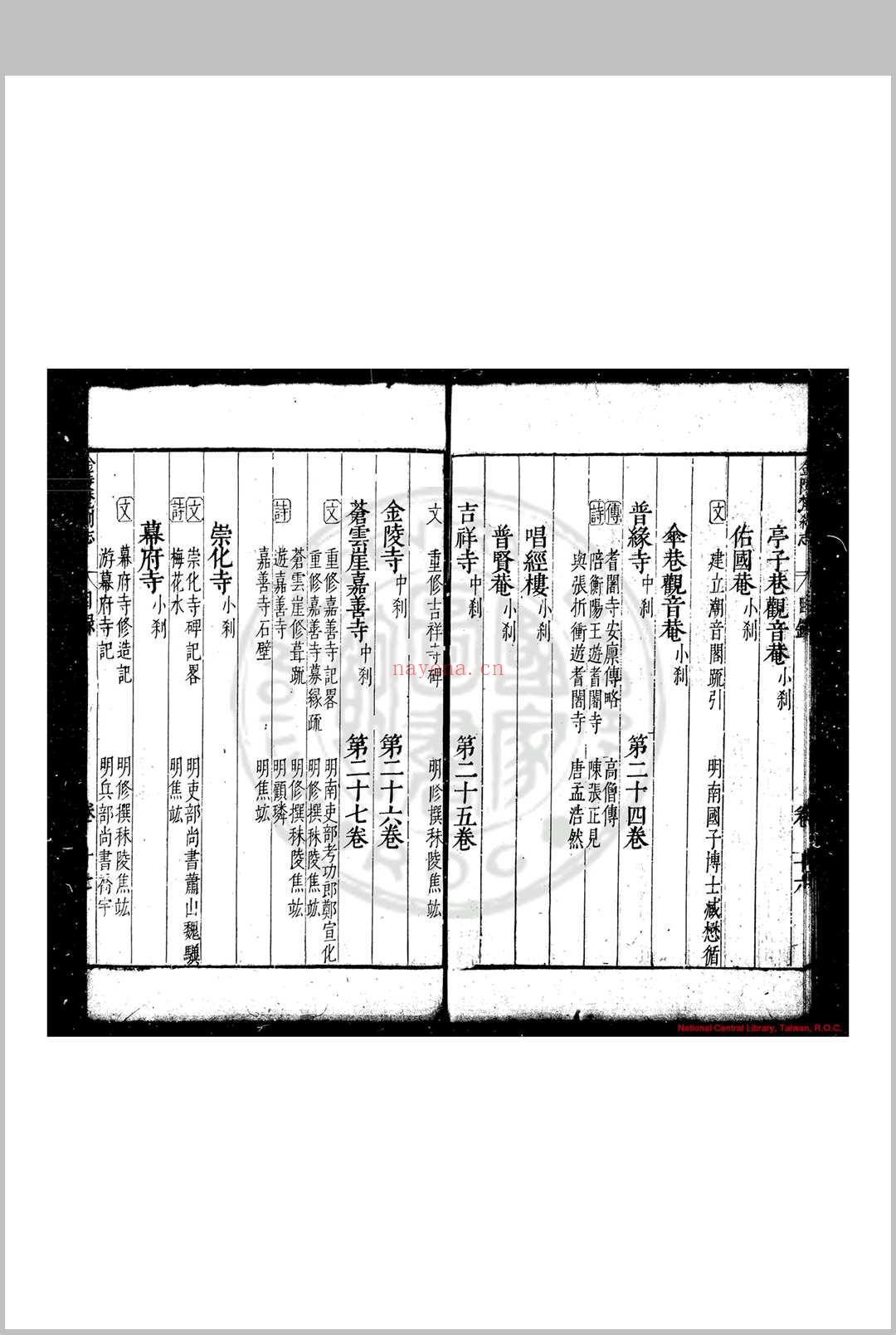 金陵梵刹志 (明)葛寅亮撰 明万历三十五年(1607)南京僧录司刊本