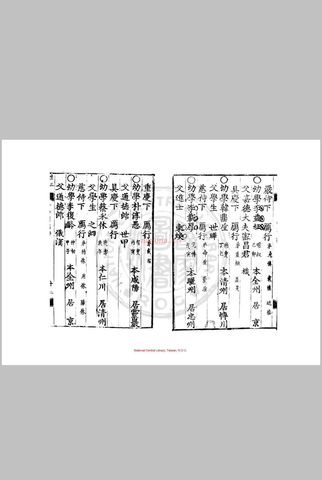 癸卯式年司马榜目 清雍正元年(朝鲜景宗三年, 1723)朝鲜刊本