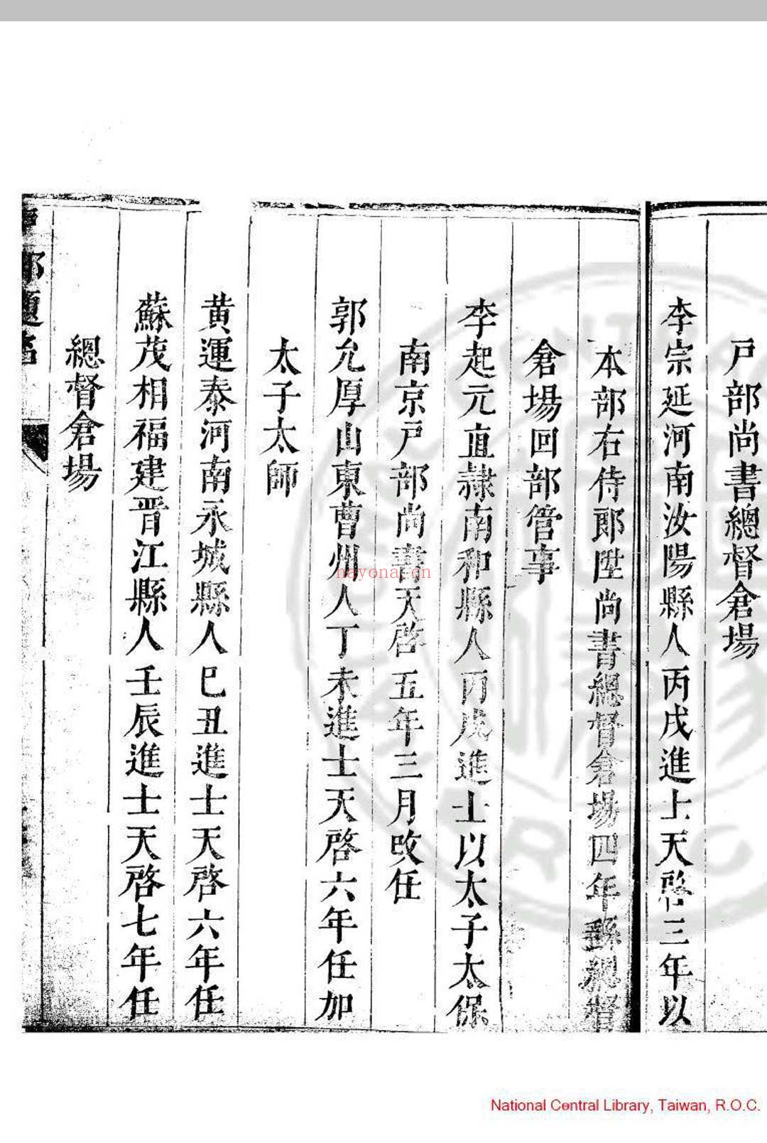 户部题名 (明)毕自严编 明崇祯庚午(三年, 1630)刊本