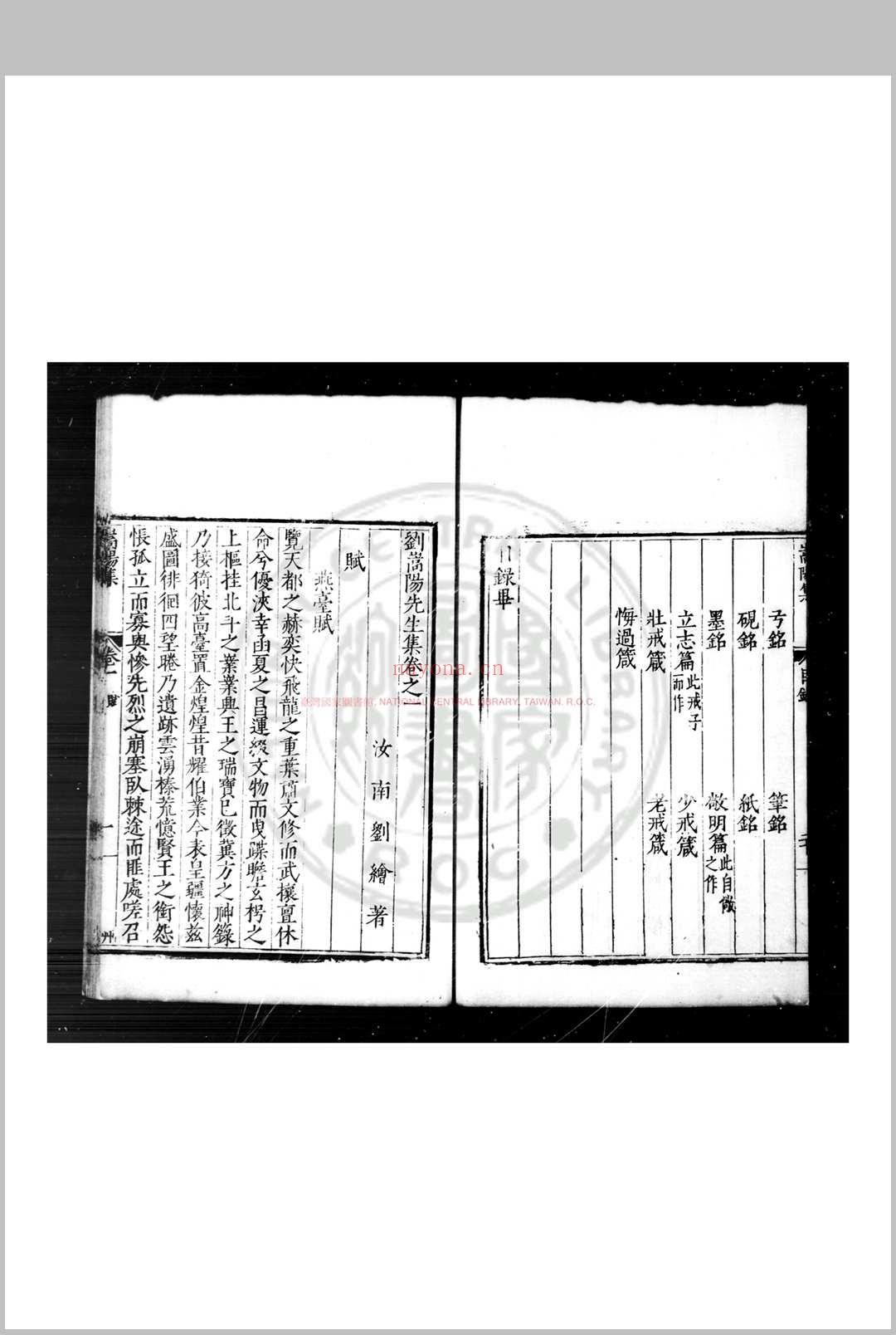 刘蒿阳先生集 (明)刘绘撰 明万历癸酉(元年, 1573)铜梁张佳胤刊本