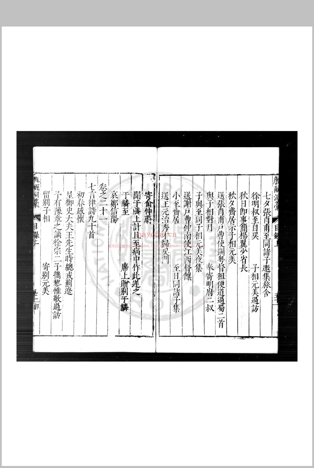 甔甀洞稿 (明)吴国伦撰 明万历甲申(十二年, 1584)兴国吴氏刊本