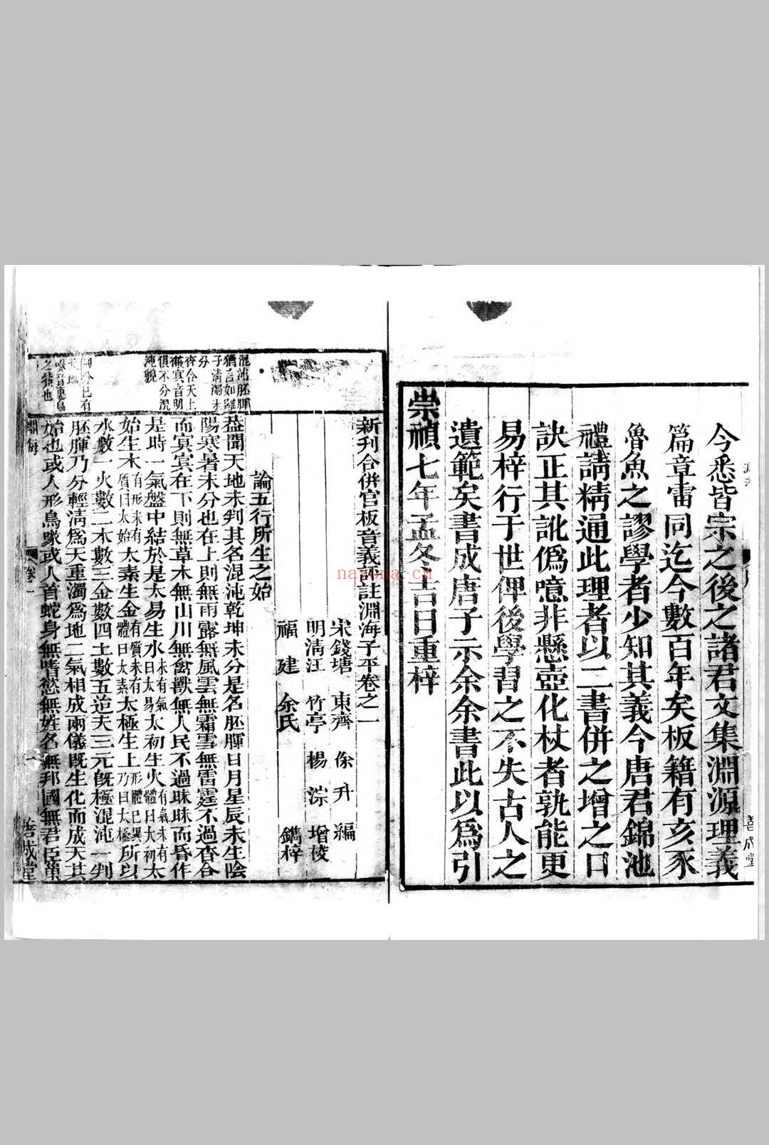 新刊合并官板音义评注渊海子平.宋.徐升.撰.存五卷.明崇祯七年余氏善成堂刊本 (新刊合并官板音义评注渊海子平)