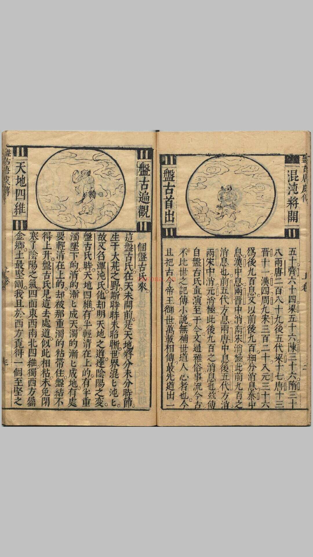 按鉴演义帝王御世盘古至唐虞传.二卷.明.钟惺辑.冯梦龙鉴定.明代书林余季岳刊本 (按鉴演义帝王御世盘古至唐虞传)