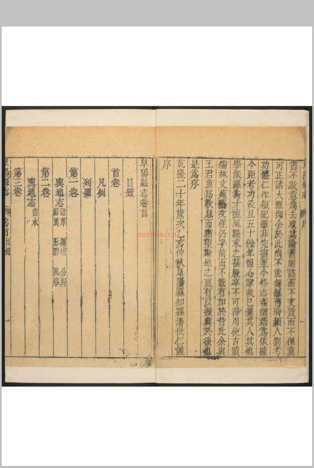 阜阳县志  20卷, 卷首 1卷 潘世仁纂修. 乾隆20年 [1755]