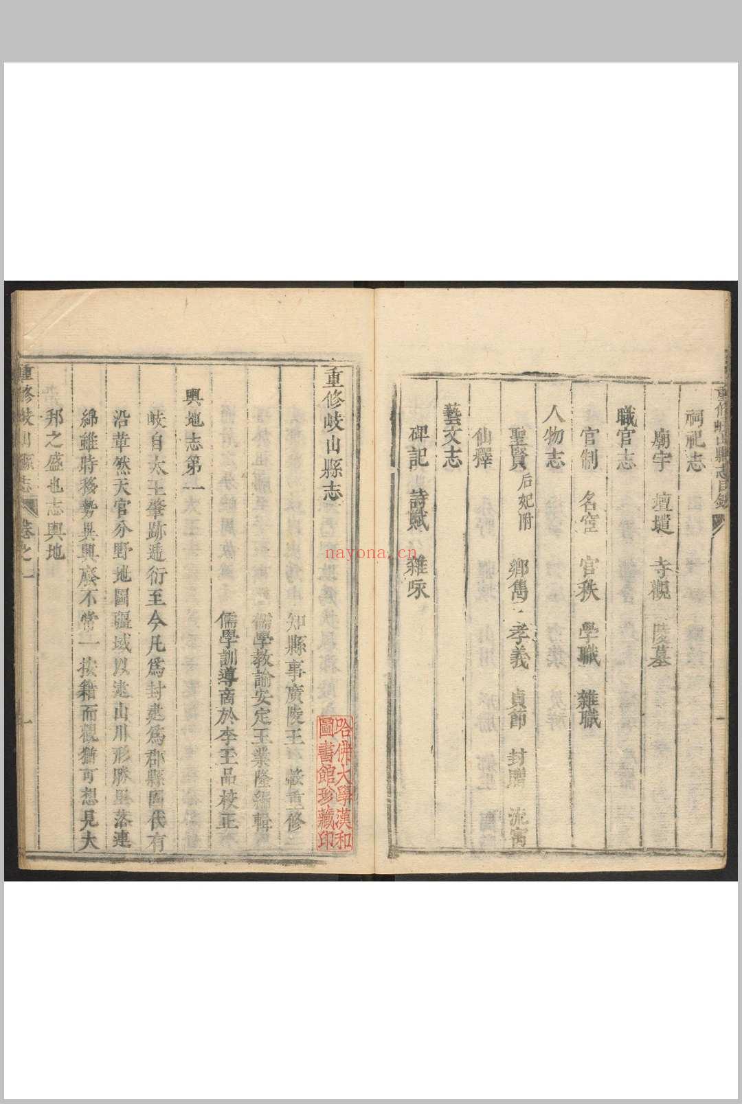 岐山县志  四卷 王业隆纂  王毂修.清顺治14年 [1657]