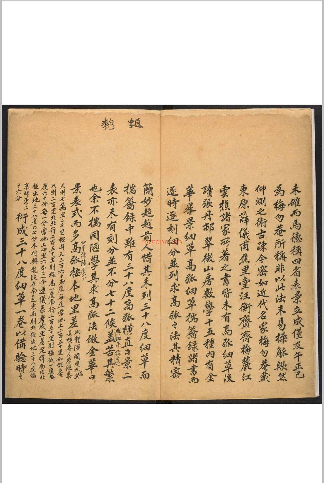 高弧日景表细草 李鉁撰  清光绪4年 [1878]序原稿本