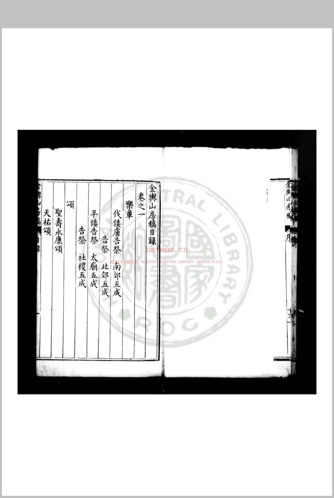 金舆山房稿 (明)殷士儋撰 明万历己丑(十七年, 1589)姚江邵陛刊本