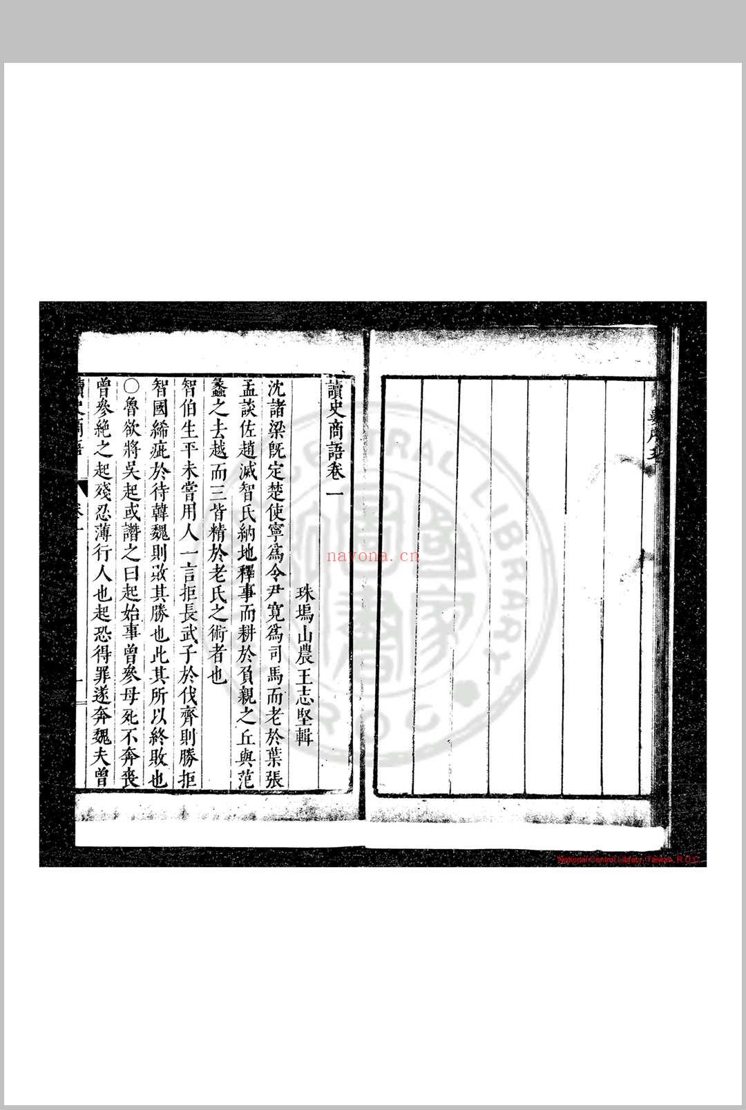 读史商语 (明)王志坚撰 明万历间(1573-1620)原刊本