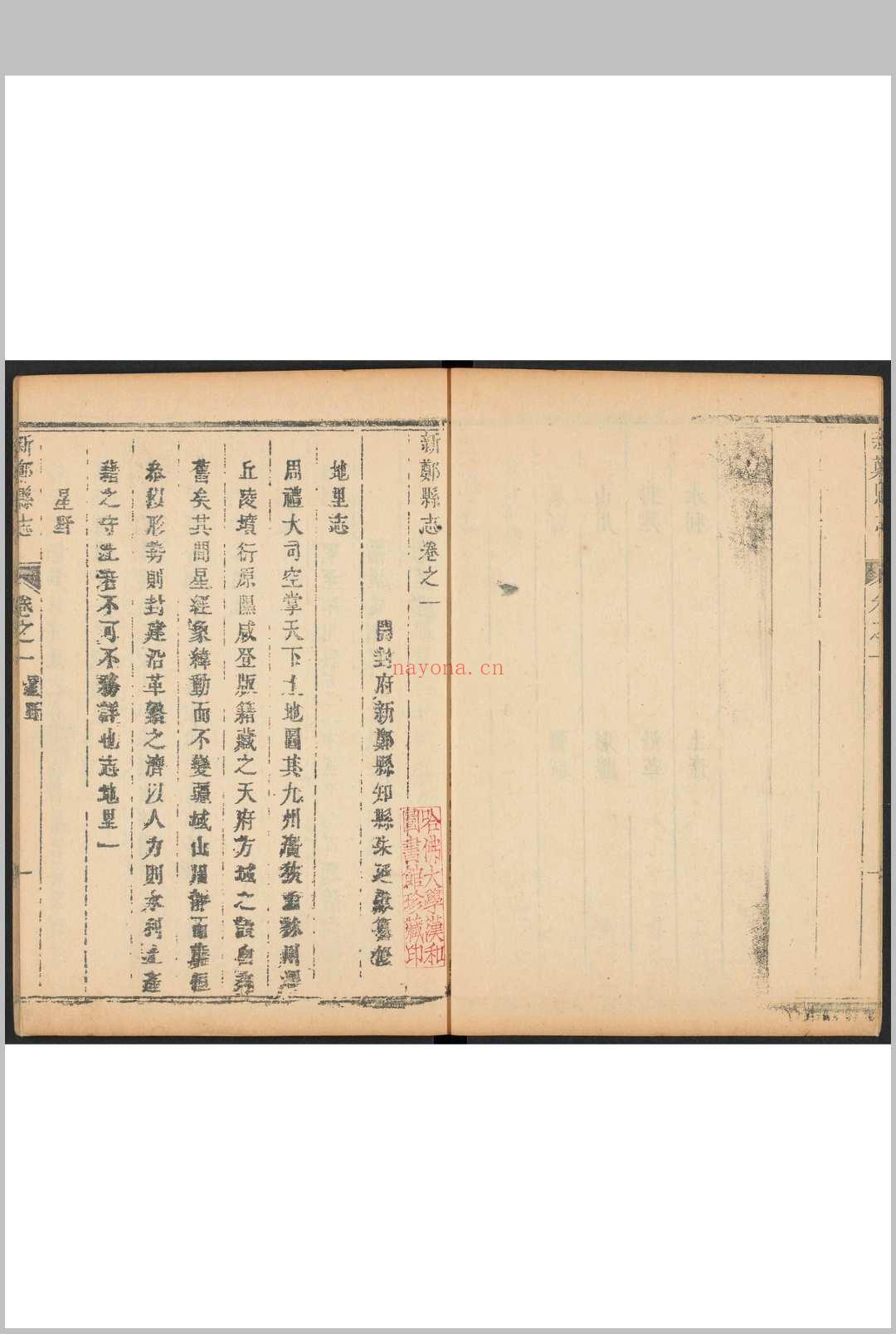 新郑县志  4卷 刘曰烓等纂  朱廷献修 康熙33年 [1694]