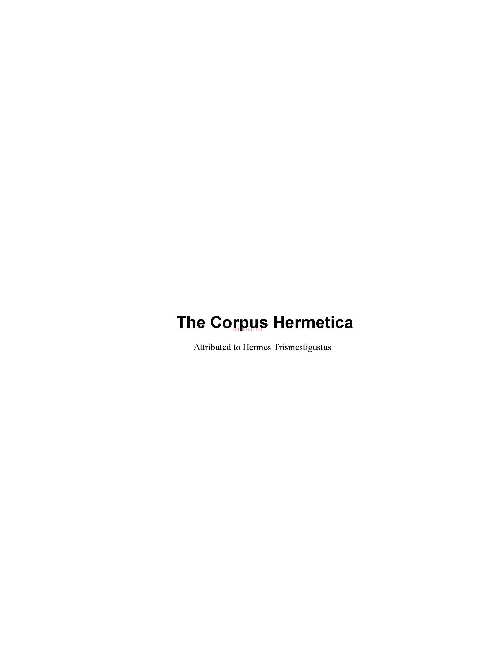 《The Corpus Hermeticum》赫尔墨斯全集（两个版本）