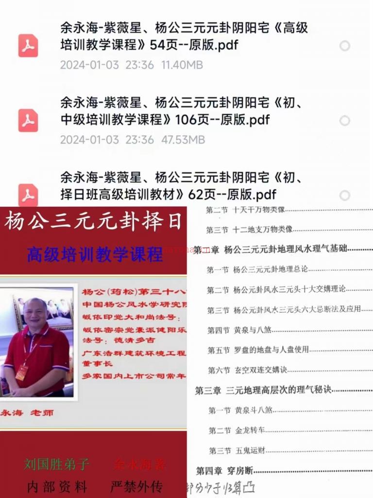 刘国胜弟子余永海-紫薇星、杨公三元元卦阴阳宅《初仲高级培训教学课程》+择日班高级课程电子书