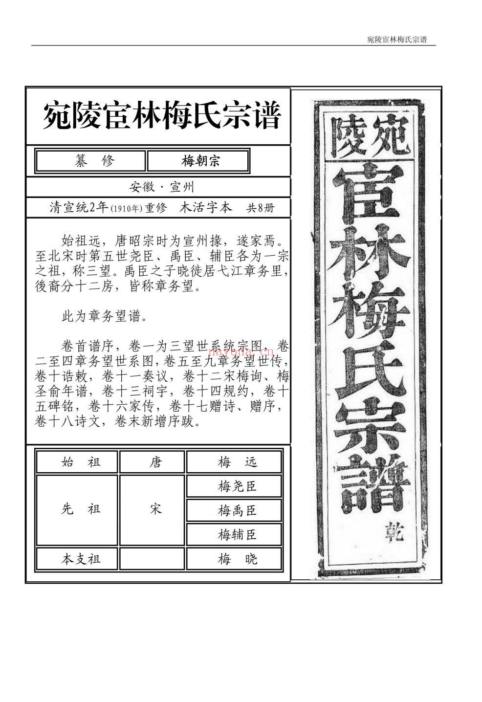 宛陵宦林梅氏宗谱(宛陵梅尧臣)