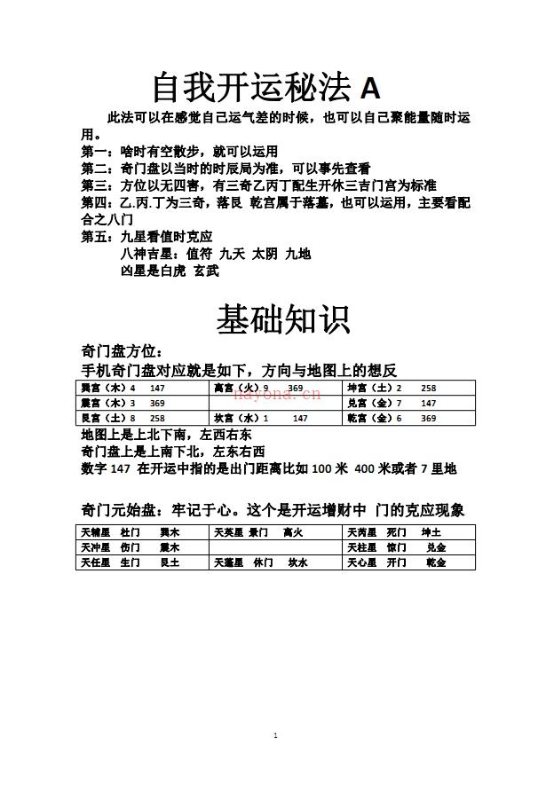 奇门自我开运催财秘法30页电子版稀有法本