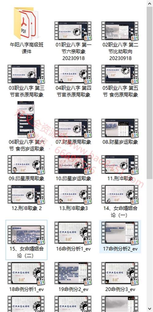 A1464午阳八字高级班视频38集+课件