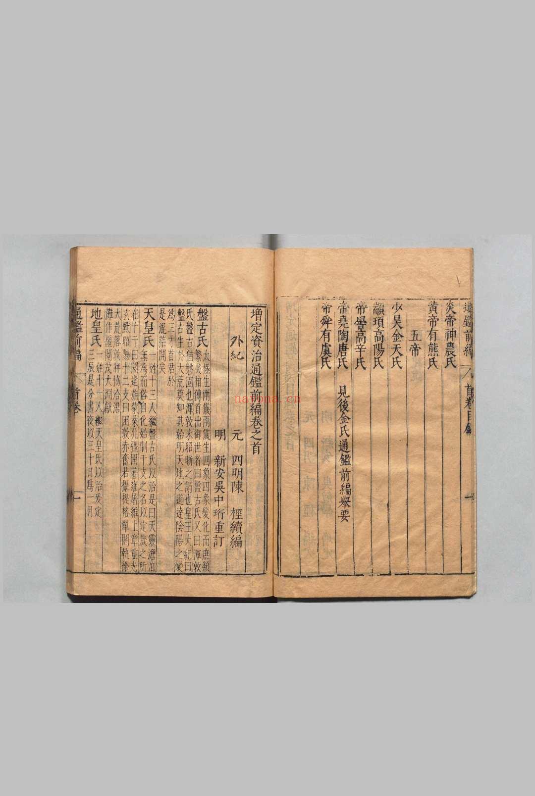 通鉴前编 18卷 举要2卷 增定资治通鉴前编卷首1卷 金履祥(宋)吴勉学(明)陈桱(元)吴中珩(明)