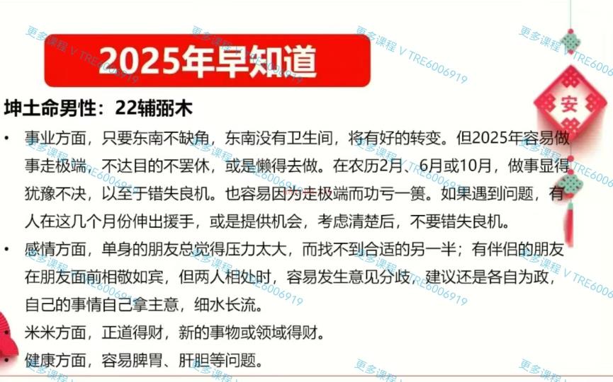 (新年运程)何曼宁 2025整体表现及建议》17集  视频课程