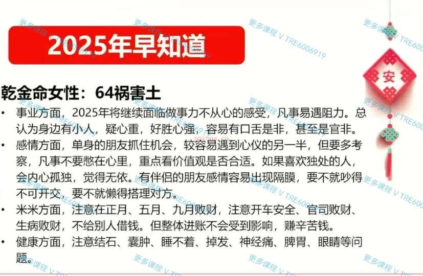 (新年运程)何曼宁 2025整体表现及建议》17集  视频课程