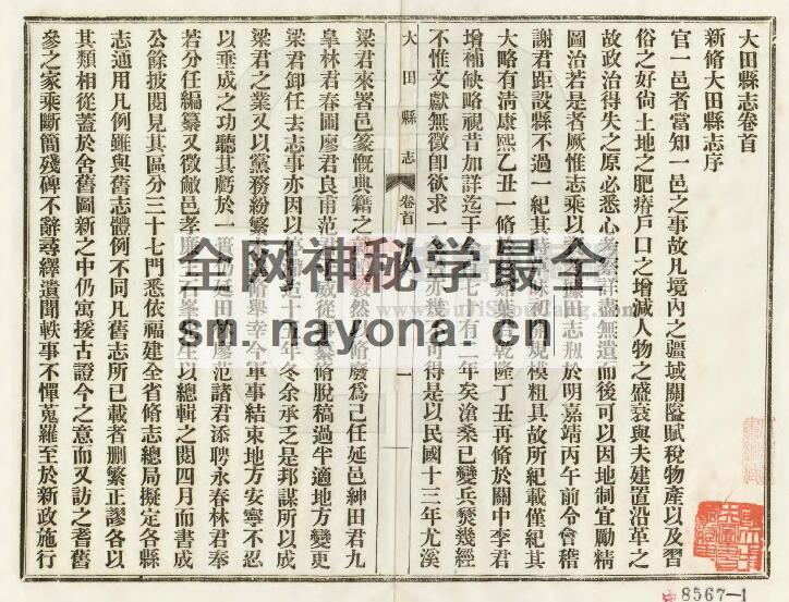 福建三明市《民国大田县志》六卷 陈朝宗修 林韶光纂PDF高清电子版影印本下载插图1
