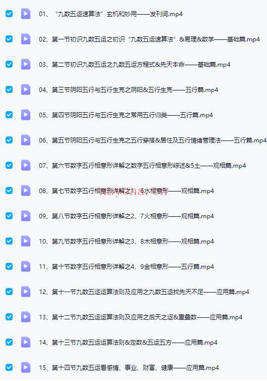 玉诀老师《九数五运速算法》15集视频