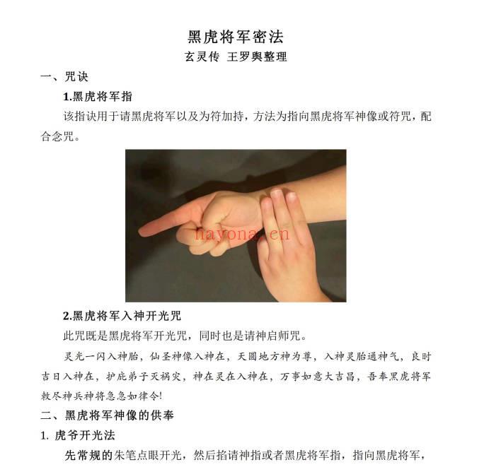 玄灵传 王罗兴整理《黑虎将军密法》6页.PDF电子版