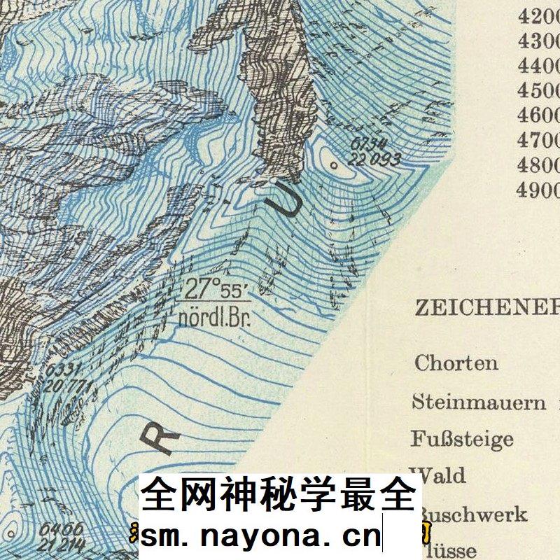 50年代珠穆朗玛峰等高线地形图JPG高清电子图片1张（英1957年）