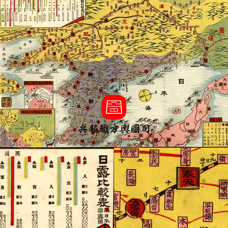 JPG日俄战争关外朝鲜地名里程双方实力对比高清示意图(1904年) 主图 JPG日俄战争关外朝鲜地名里程双方实力对比高清示意图(1904年) 主图