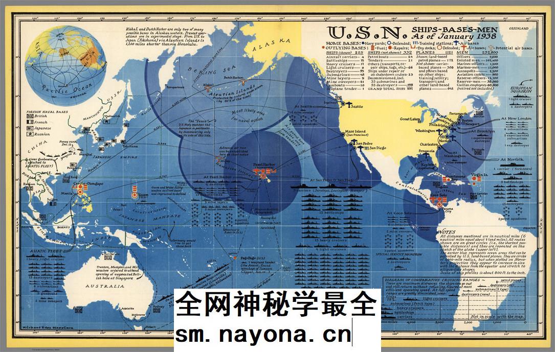 【舆图】二战美国海军海军舰艇基地高清示意图（1938年英文版）