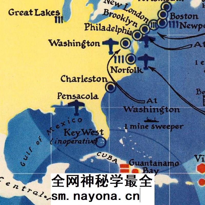 【舆图】二战美国海军海军舰艇基地高清示意图（1938年英文版）