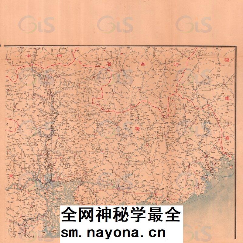 【舆图】1931年广东全省邮路公路航路电路铁路水道示意路线图*4
