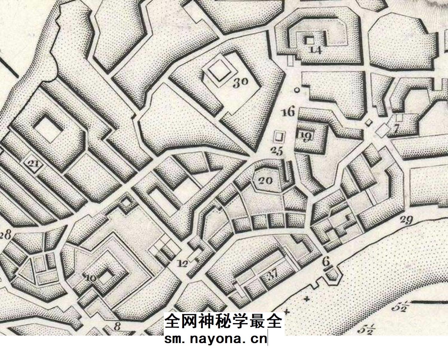【舆图】1796年澳门城市与港口规划图英文版地名标着地理资料地图