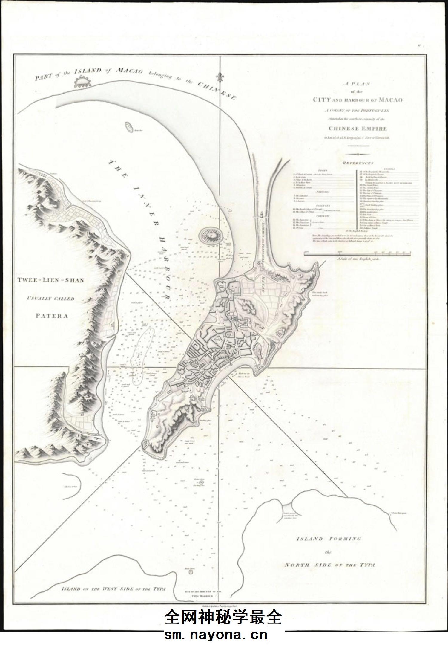 【舆图】1796年澳门城市与港口规划图英文版地名标着地理资料地图