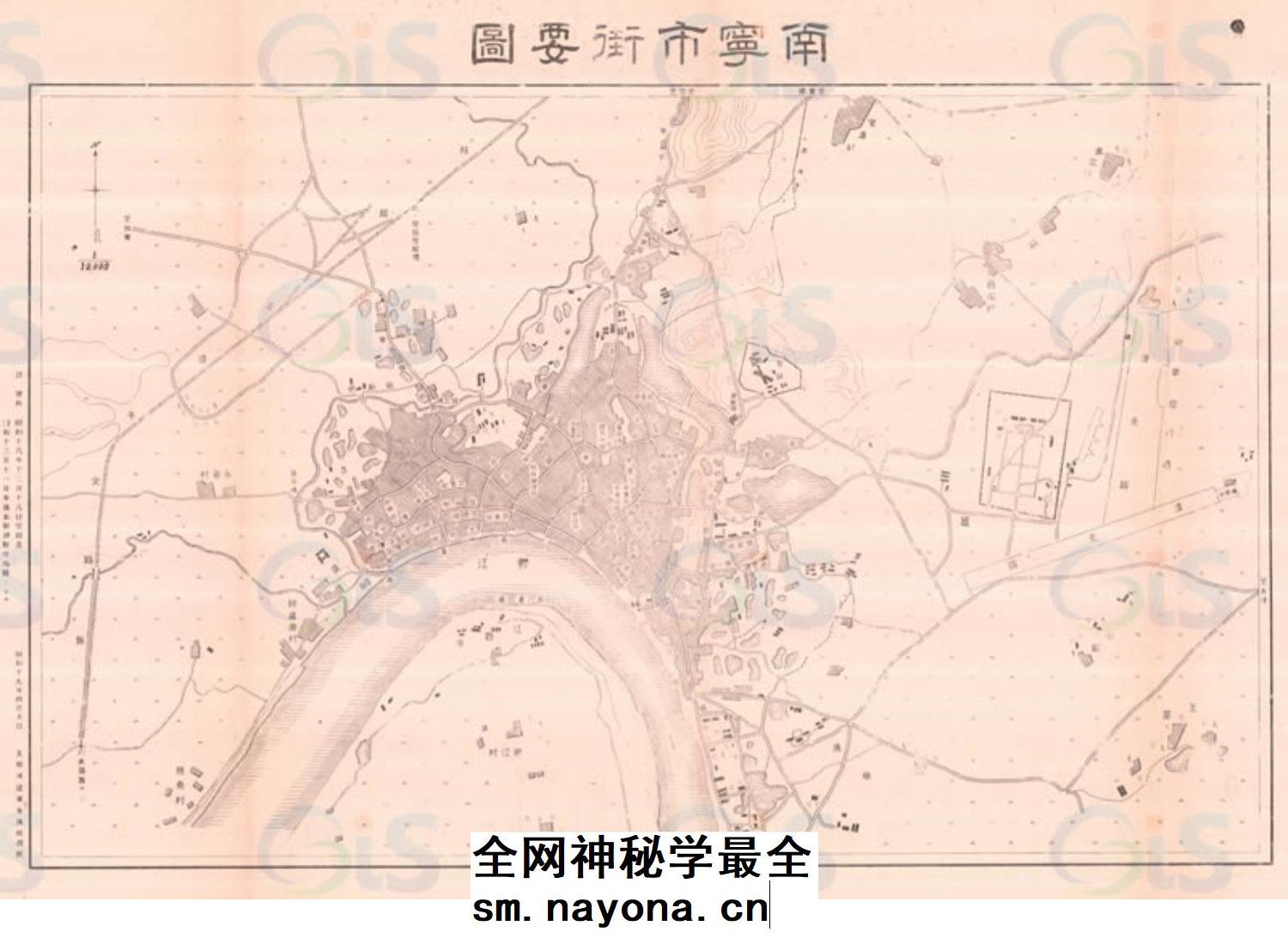 【舆图】1944年广西南宁市街要图晚清民国明朝历史老地图高清图片