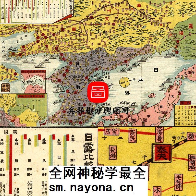 JPG日俄战争关外朝鲜地名里程双方实力对比高清示意图(1904年)