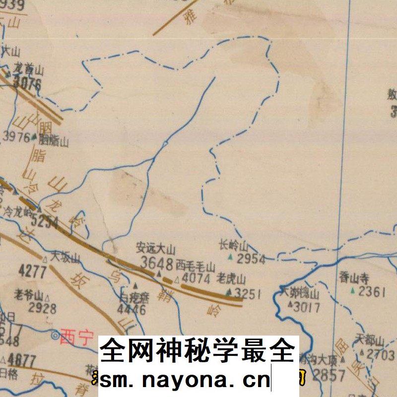80年代中国山峰山脉高度地理分布图 1张JPG电子版素材图