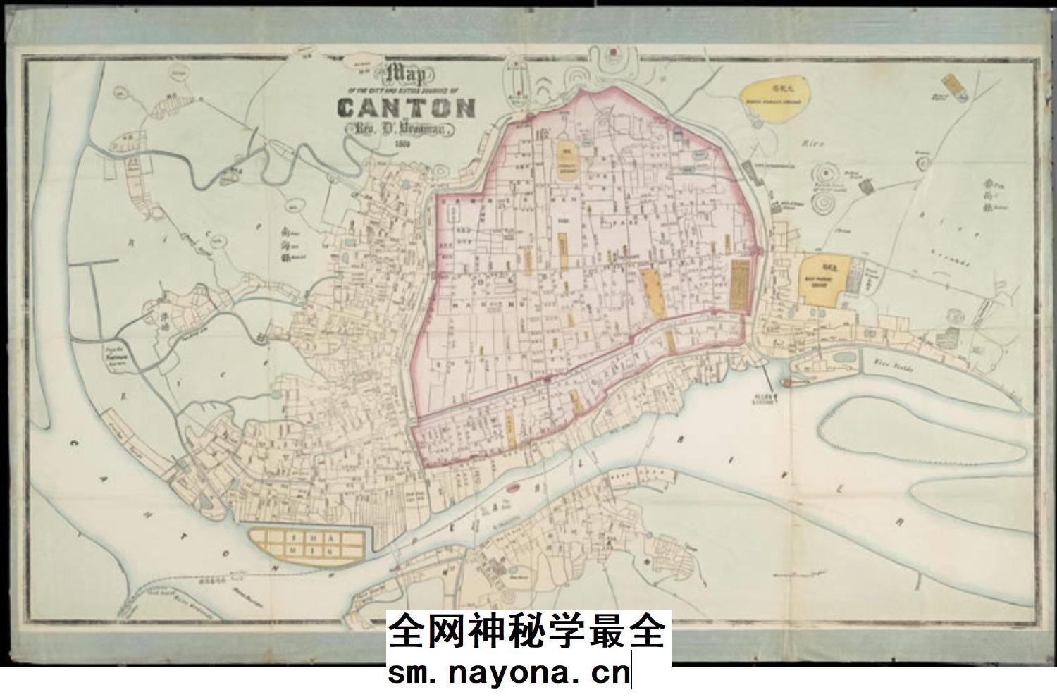 【舆图】1860年广州城及郊区图 高清电子图片jpg素材广东省老地图