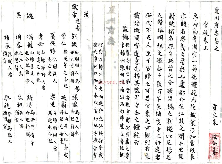 ［康熙］庐州府志十卷（清）胡献珍修 （清）朱弦纂  清抄本  PDF下载 | 华东地区 | 县志下载 | 中国地方史志网