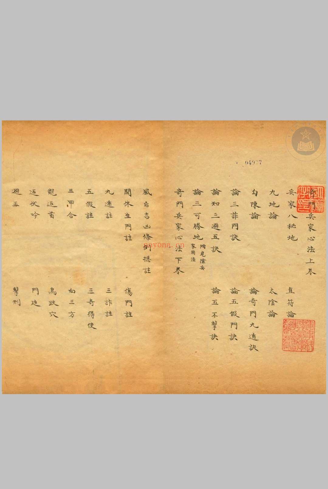 奇门仙机兵家心法-清抄本
