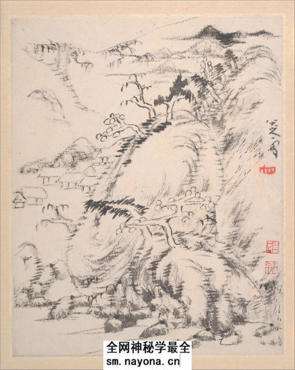 八大山人绘画册页.写意文人12帧.山水12帧.朱耷绘.清代 - 第13页预览图