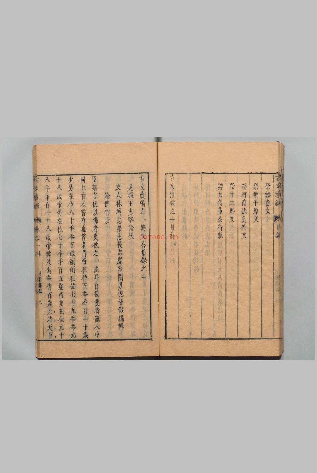 古文续编 韩文公集录３卷 柳柳州集录３卷 欧阳文忠公集录６卷 苏明允集录２卷 苏文忠公集录７卷 王荆公集录３卷 曾文定公集录２卷 苏文定公集录３卷 王志坚（明）明崇祯6年