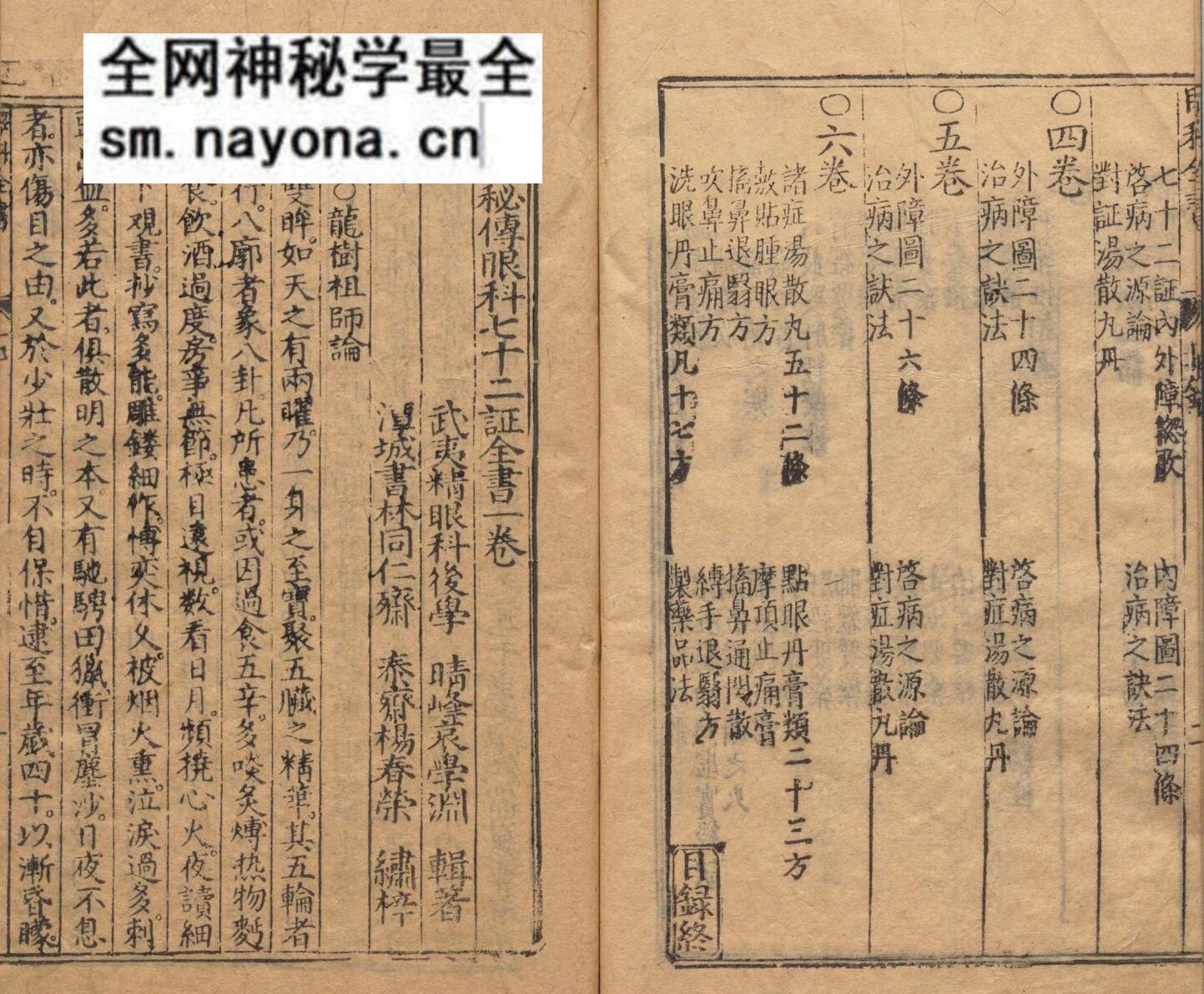 新刻秘传眼科七十二证全书 哀学渊 万历32年 杨泰斋