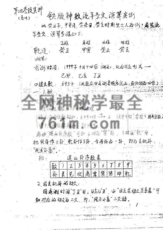 免费分享:正统太华派铁板神数真传秘笈(手抄本)
