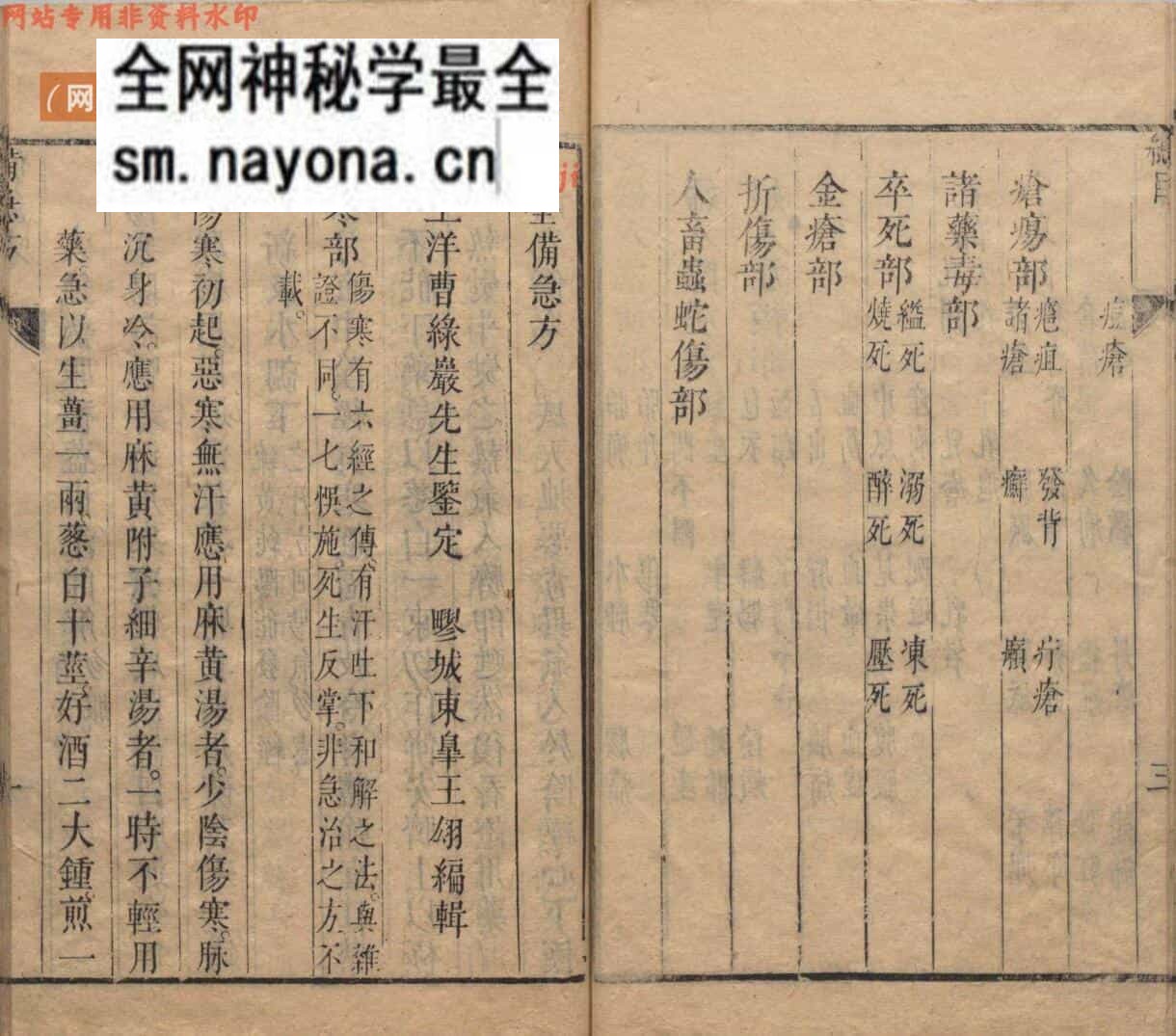 中医方书古籍《万全备急方》王翃